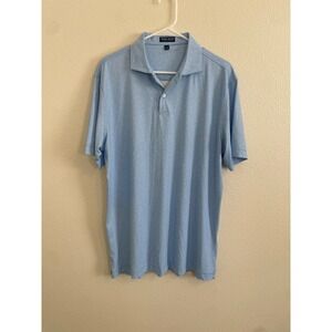 Peter Millar Men Large Blue Pink Geo Print Polo Shirt Crown Crafted Short Sleeve